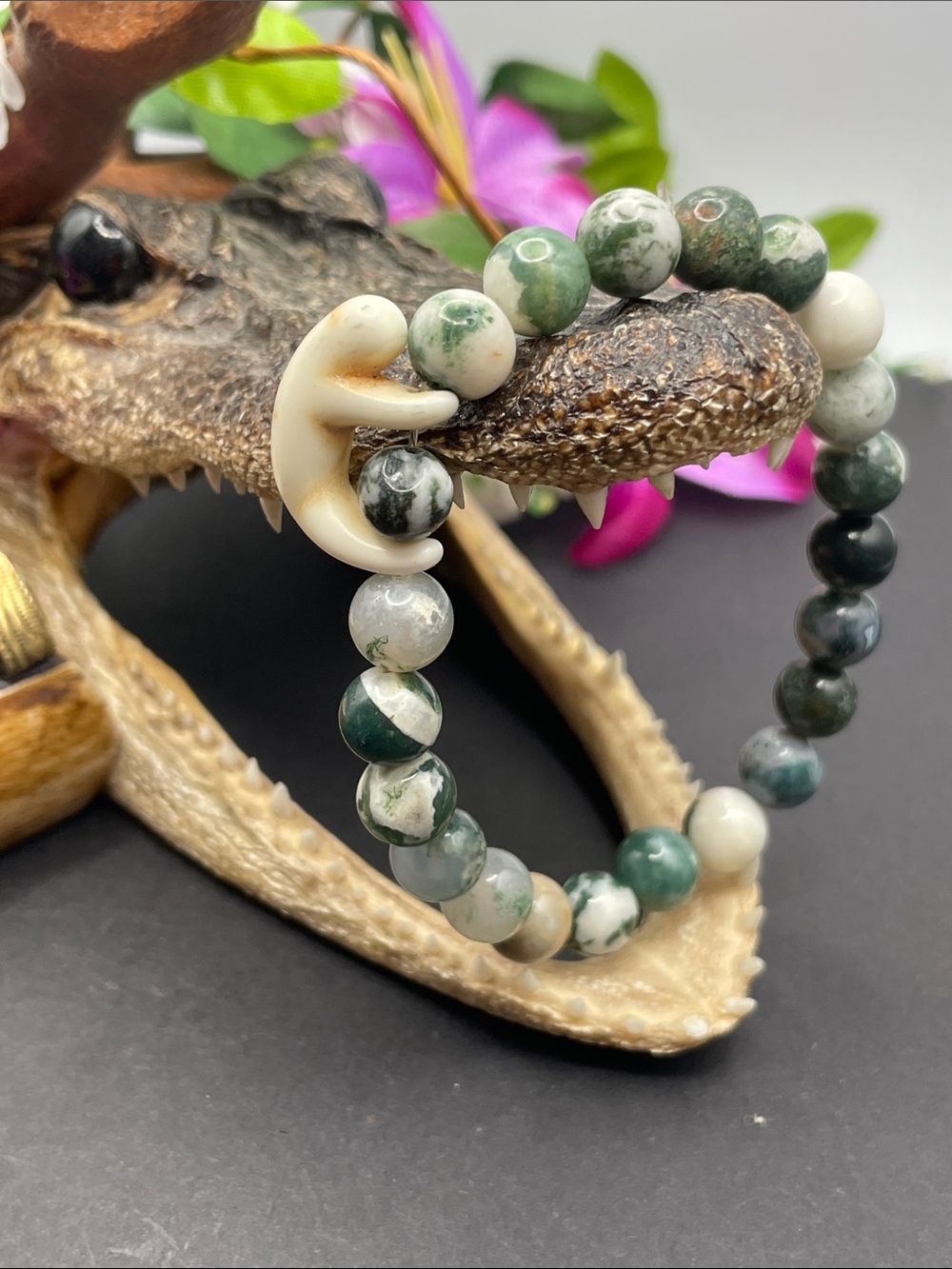 Tree agate and moss agate 8mm beaded stretch bracelet